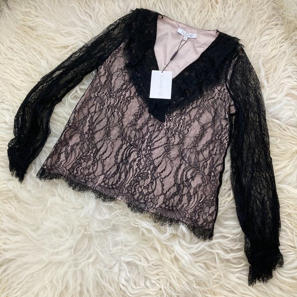 Alexis Tops - ALEXIS Lace Pattern V-Neck Blouse